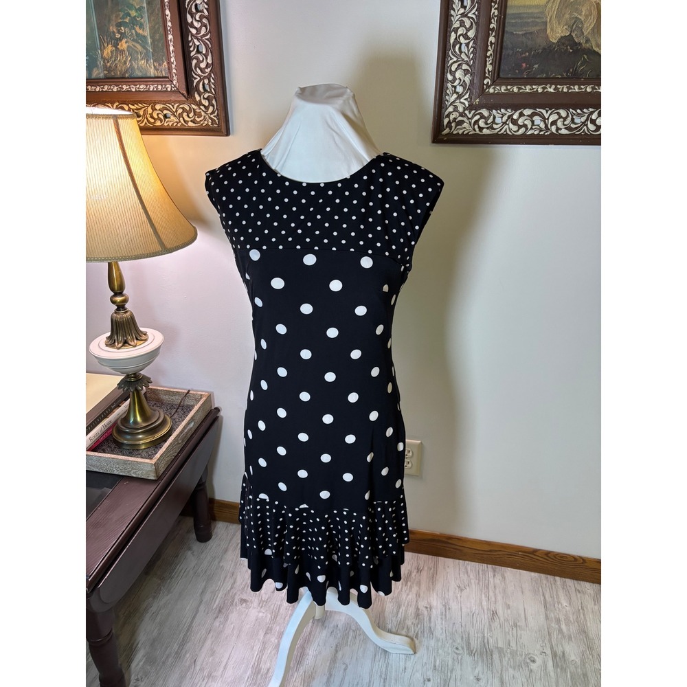 Designer Vintage 8 Black Polka Dot Dress Sleeveless Ruffle Frank Lyman dress - Picture 3 of 10